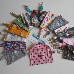 CARTE BUS BLEUE pochette etui titre transport carte bleue sur porte clés mousqueton au choix en tissu fait main