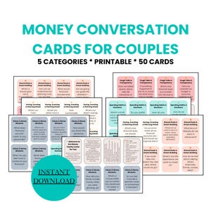 カップル向けお金に関する会話カード – お金に関する深い話し合い、予算計画、そして関係を深めるための50枚の印刷可能なヒント