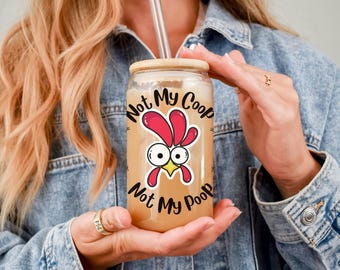 Regalo para mamá gallina, regalos para gallinas, regalo para amantes de las gallinas, taza de café helado, tazas de café divertidas, taza de vidrio con tapa, taza con pajita, taza de vidrio