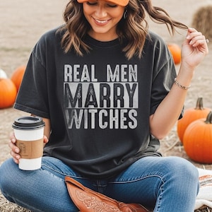 Real Men Marry Witches Halloween T-Shirt: Unisex Cotton Witch Tee