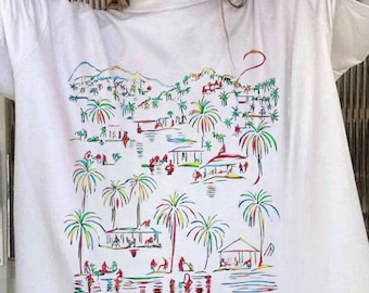 Camiseta unisex de algodón Copacabana: Camiseta de palmera brasileña