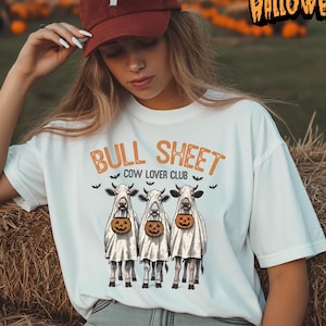 Funny Halloween Cow T-Shirt: Bull Sheet Pun Tee, Spooky Farm Animal Graphic