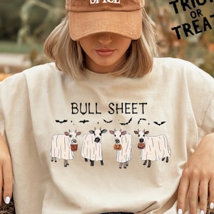 Funny Halloween Cow T-Shirt: Bull Sheet Pun Tee, Spooky Farm Animal Graphic