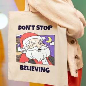 Bolsa de lona unisex 100 % algodón, divertida bolsa de mano con letras de Papá Noel, regalo de Navidad para hija, regalo de Navidad para mamá, regalo navideño único