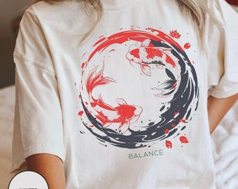 Yin Yang Koi Fish Cotton T-Shirt: Japanese Art, Streetwear