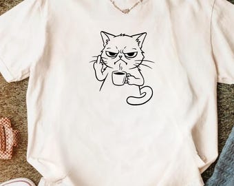 Camiseta unisex para amantes de los gatos, sudadera y sudadera con capucha. Camiseta para la hora del café, regalo para amantes de los gatos, camiseta divertida de gato.