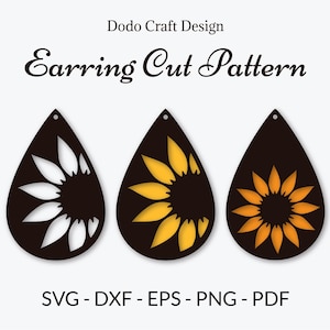 Lot de modèles SVG de boucle d'oreille tournesol, modèle de boucles d'oreilles simili cuir, fichiers laser de boucle d'oreille en bois, fichiers Svg pour Cricut, dxf, eps, png, jpg