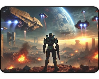 Spartan&#39;s Last Stand Desk Mat  Epic Halo-Inspired Battlefield Scene