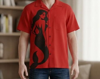 Black Silhouette Mermaid Hawaiian Shirt, Virgin Voyages Cruise Line, Scarlet Night