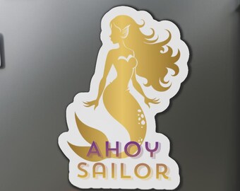 Virgin Voyages/Mermaid Fan Gold Mermaid Ahoy Sailor Die-Cut Magnet