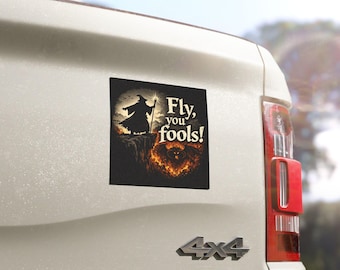 Fly You Fools car magnet | Wizard silhouette, fiery Gandalf Vs the Balrog