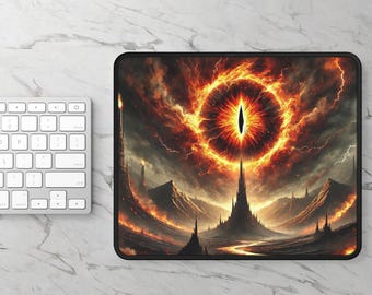 Fiery Eye of Sauron Mouse Pad  Epic Dark Fantasy Design