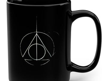 Dark Magic Inspired Deathly Hallows Black Mug  15oz