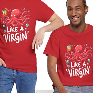 Funny Animated Octopus Cocktail Party Unisex Heavy Cotton Tee, Virgin Voyages Cruise Fun Shirt, Humor Tee, Cruise Wear, Party Shirt