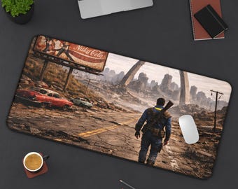 Post-Apocalyptic Vault Dweller Desk Mat | Wasteland Scenery Mouse Pad
