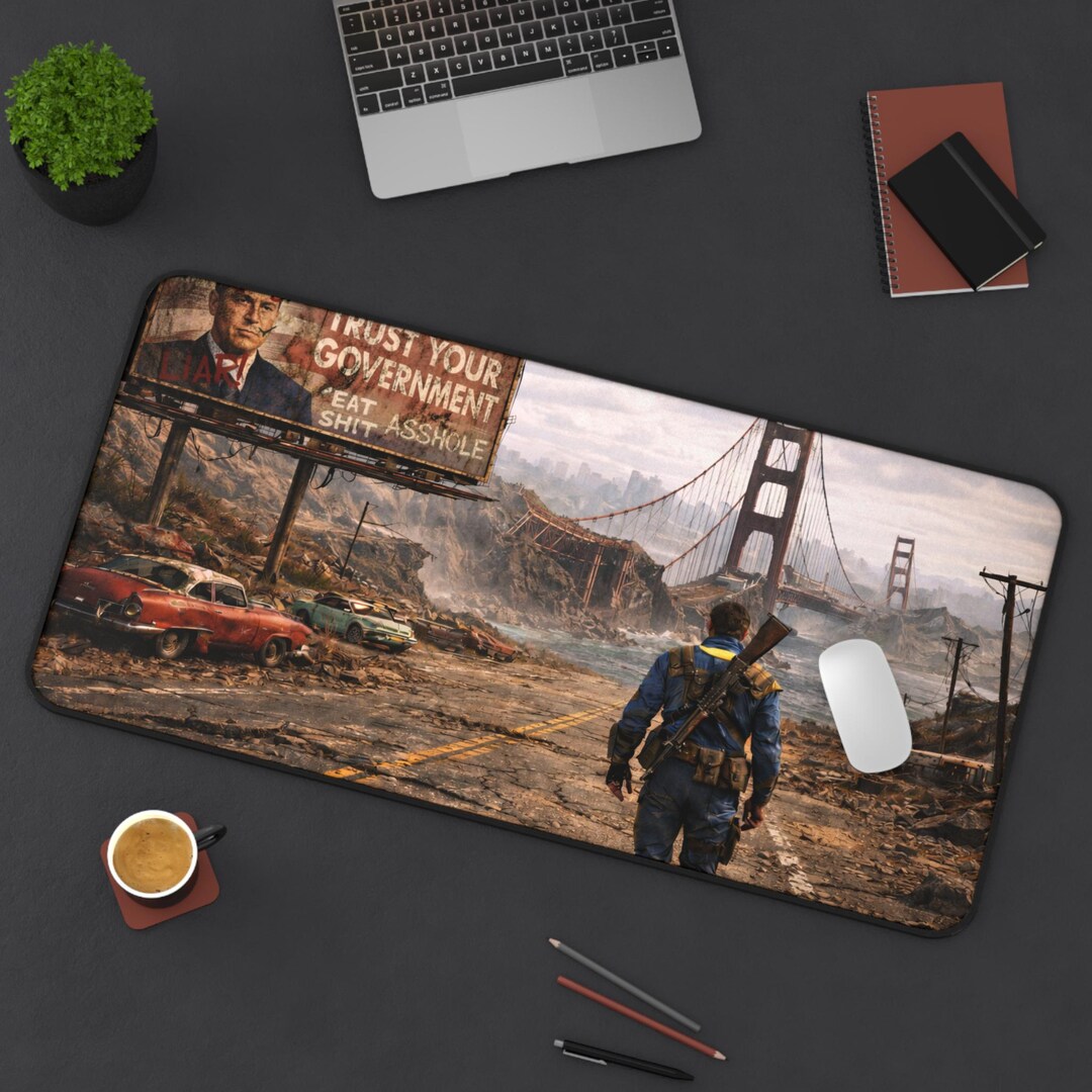 Vault Fallout Mat Vault Dweller Fallout Landscape Desk Mat | Post-apocalyptic Golden Gate ...