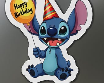 Imán troquelado "Happy Birthday" de Stitch de Disney, decoración para puerta de cabina de cruceros de Disney, regalo para amantes de Stitch, imán de celebración, decoración de cumpleaños