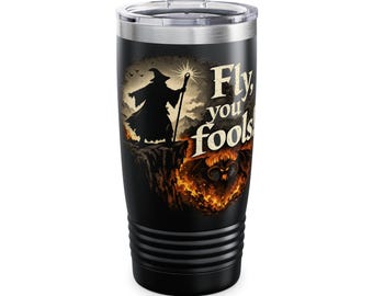 Gandalf vs Balrog Tumbler, 20oz | Fantasy Wizard Battle Travel Mug