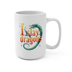 Slay Dragons Mug - 15oz RPG Coffee Mug for Fantasy Lovers, Gamers, and D&D Fans
