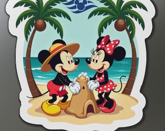 Disney Cruise Line dörrmagnet, Musse och Mimmi bygger ett sandslott, dekoration till kabindörren, kylskåpsmagnet, present till kryssningssemester