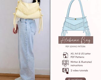 Shoulder Bow & Fringed Bag Sewing Pattern | Beginner friendly DIY Slouchy Bag (PDF instructions + Video) | Upcyling Jeans option