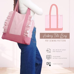 Tote Bag Sewing Pattern PDF | Ruffle Shoulder Bag | Shopper Bag | Digital PDF Sewing Pattern | Trendy Tote Bag | DIY