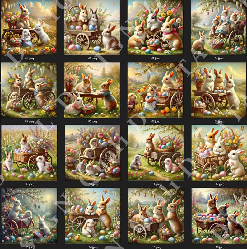 Easter Bunnies and Eggs: Whimsical Spring Art Print - 16 High ...
