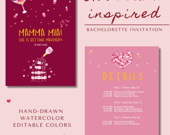 Watercolor Bachelorette Invitation & Itinerary: Hand-Drawn Canva Template