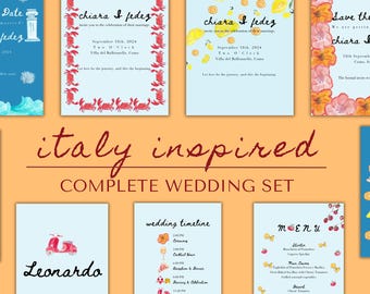 Paquete de papelería para bodas en Italia: Plantillas de Canva dibujadas a mano (descarga digital)