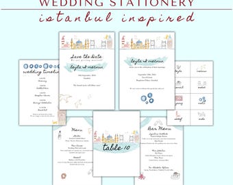 Istanbul Wedding Stationery Set | Hand-Drawn Canva Templates (Digital Download)