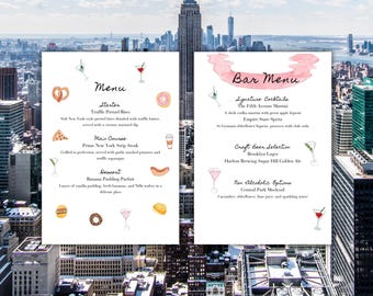 New York Inspired Menu & Bar Menu | Editable Canva Templates