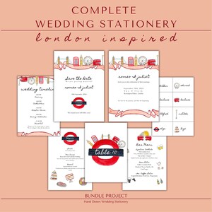Hochzeitspapeterie im London-Stil | Handgezeichnete Canvas-Vorlagen