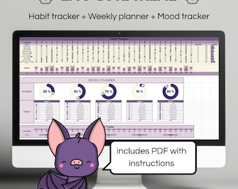 Pastel Goth Habit Tracker Google Sheets | Emo Cute Planner + Mood Tracker | Digital Productivity Template
