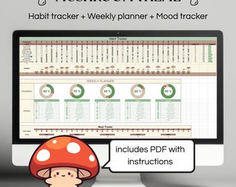 Mushroom Aesthetic Habit Tracker Google Sheets | Fantasy Forest Planner + Mood Tracker