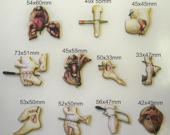 Anatomical body parts . under the knife. (set 4) 11 x graphic cutouts surgical ops.
