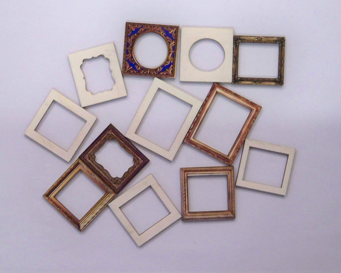Picture Frames. Photo of Miniature Frames on Wood. (2D Design) Attach ...