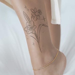 Narzisse Tattoo Design: Minimalistische März Geburtsblume (Digitaler Download)