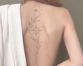 Spine ornamental tattoo design, feminine digital stencil
