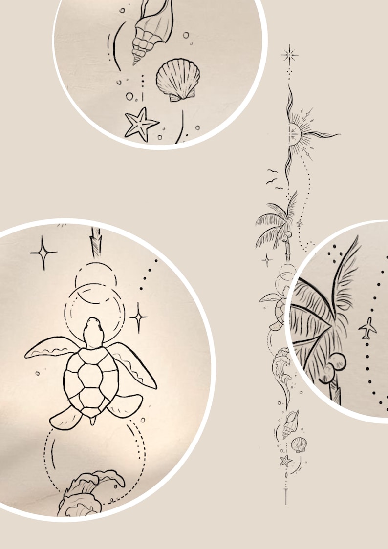 Sea Tattoo Design for Spine, Downloadable Fine-line Pattern - Etsy Israel