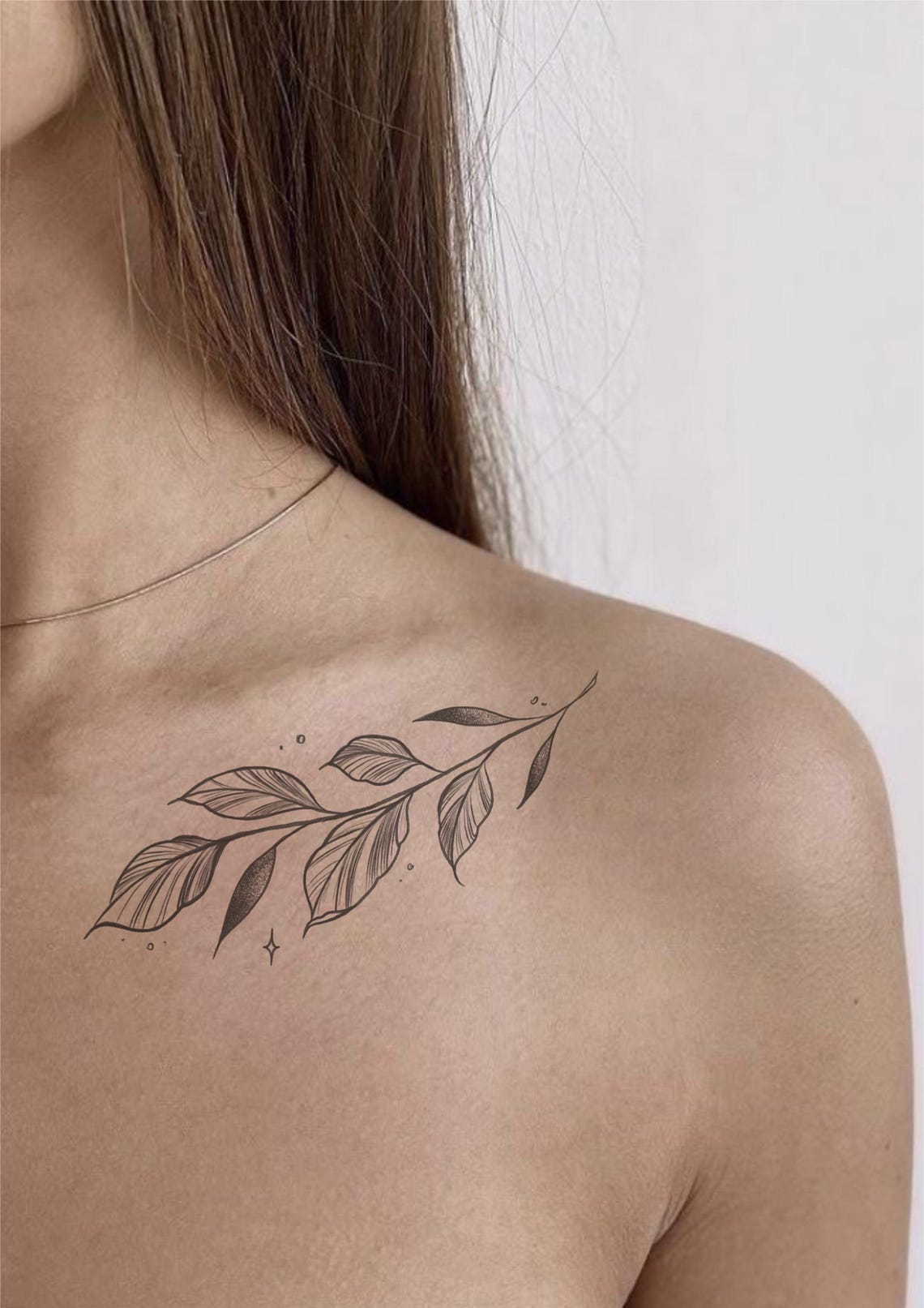 Collarbone Tattoo Leaves, Floral Stencil, Gentle Feminine Tattoos ...