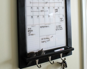 Framed Dry Erase Calendar for Wall Decor White Family Planner Kitchen Home Decor Office Organizer Monthly Planner with shelf and hooks