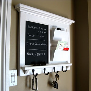 Chalkboard with Double Mail Slot Organizer, Storage Shelf or Bulletin Board Cork Command Center Home Decor Framed Furniture Home Decor Bild 1