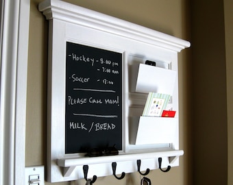 Chalkboard with Double Mail Slot Organizer, Storage Shelf or Bulletin Board Cork Command Center Home Decor Framed Furniture Home Decor