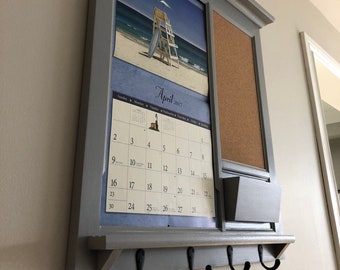 Wall Mounted LANG Calendar Frame. Home Office Decor Mail Organizer with Shelf, Bulletin Board Corkboard or Chalkboard, Market Style