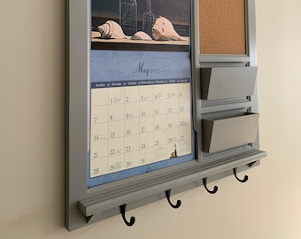 Front Loading LANG Calendar Frame and Double Pocket Organizer, Message Board Storage, Shelf, Bulletin Board Cork or Chalkboard Home Decor