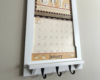 Shaker Inspired LANG Calendar Frame family organizer command center storage shelf and keyhook Front Loading Slide Calendar Frame