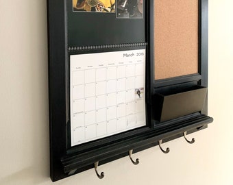 Shutterfly Calendar Holder with Single Mail Pocket. Home Decor Family Calendar Bulletin Board Cork or Chalkboard and hooks keys and masks