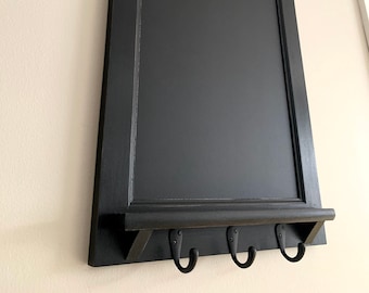 Chalkboard Organizer with Shelf - Wood  Framed Furniture Key Hook Organizer Hat rack for your Kitchen, Office or Entryway Chalk Board