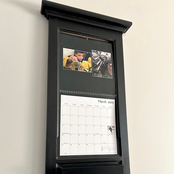 Shutterfly Calendar Frame Family Organizer storage shelf and Furniture Front Loading Slide Calendar Frame mail pocket and key hooks