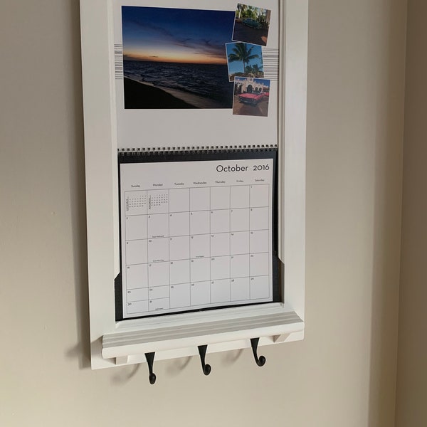 Shutterfly Calendar Frame Family Organizer storage shelf with keyhooks, Front Loading Slide Calendar Frame Home Decor Furniture wall mount